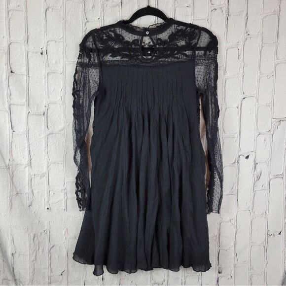 Free People rare Write About Love solid black lace mesh embroidered mini dress - Picture 6 of 12